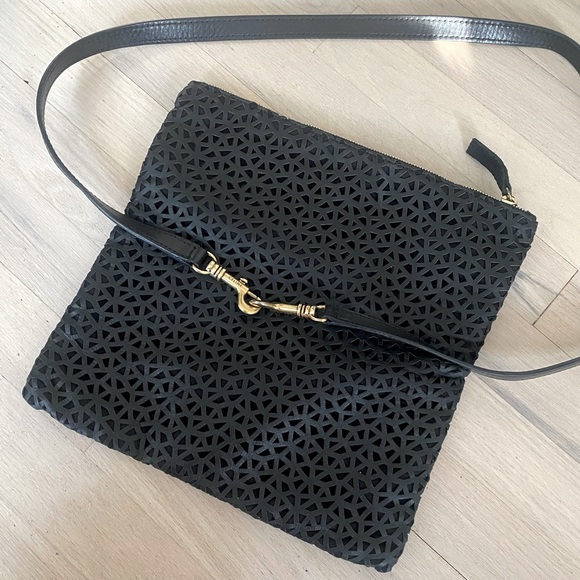 Clare V. Laser-Cut Leather Fold-Over Clutch